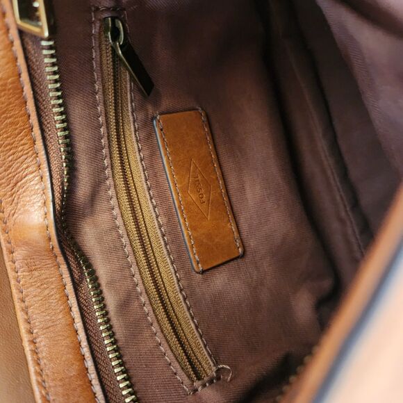 FOSSIL Harper Brown Leather Flap Crossbody Messenger Classic Bag Key Adjustable - Picture 11 of 14